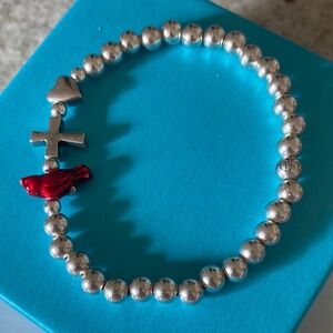 Luca + Danni Silver Beaded Bracelet with Red Bird Charm
